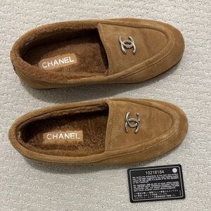 CHANEL Brown Loafers with Silver Accent